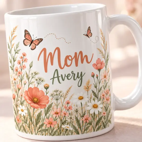 Mom Meadow Name Personalized Mug — detail illustrative mockup