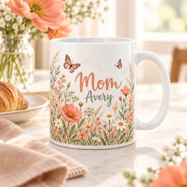 Mom Meadow Name Personalized Mug — lifestyle illustrative mockup