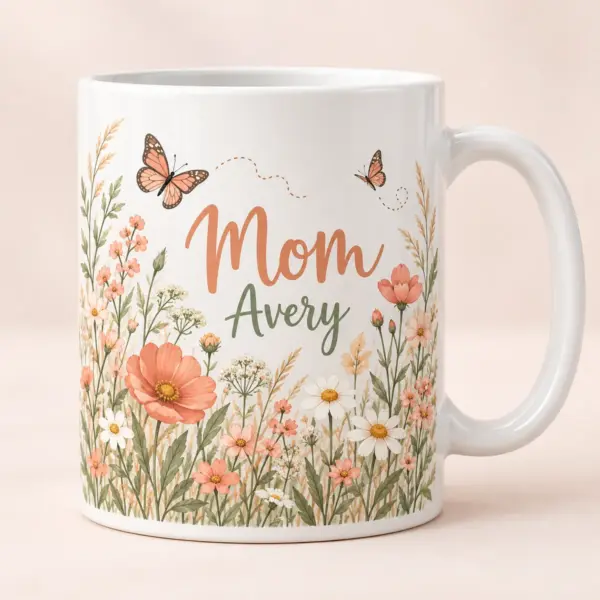 Mom Meadow Name Personalized Mug — main illustrative mockup