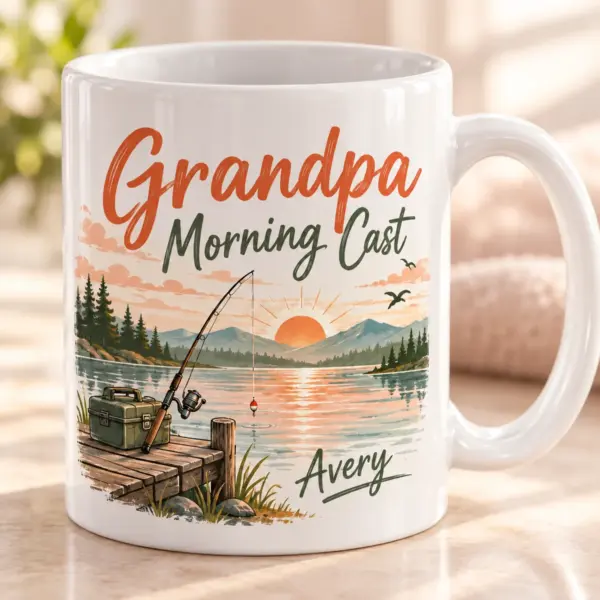 Grandpa Morning Cast Personalized Mug — detail illustrative mockup