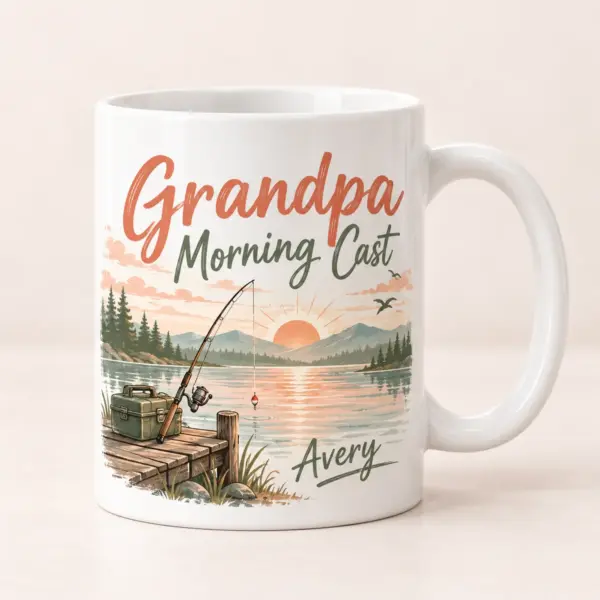 Grandpa Morning Cast Personalized Mug — main illustrative mockup