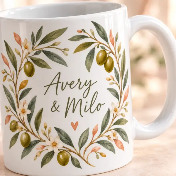 Couple Olive Branch Personalized Mug — detail illustrative mockup