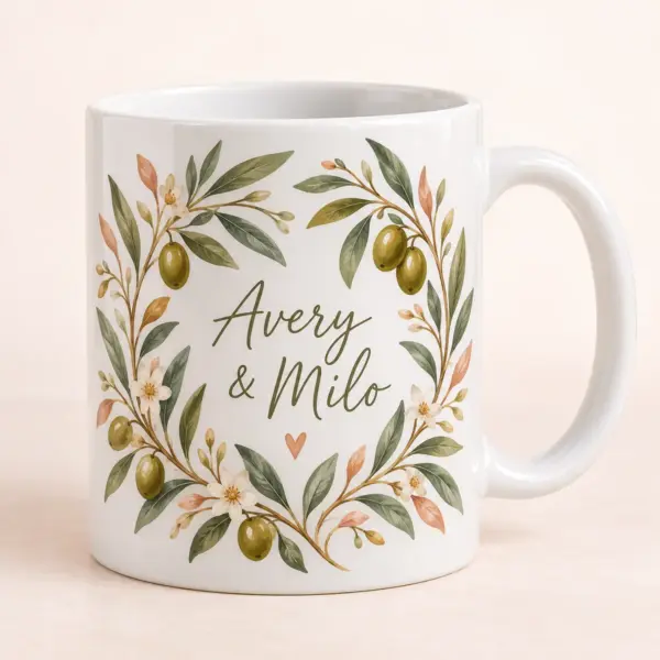 Couple Olive Branch Personalized Mug — main illustrative mockup