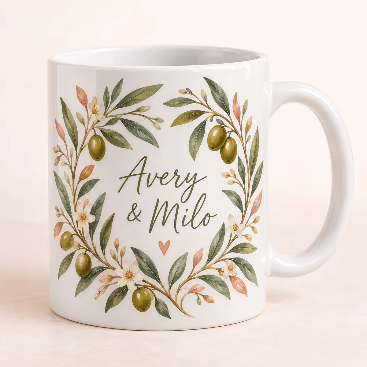 Couple Olive Branch Personalized Mug — main illustrative mockup