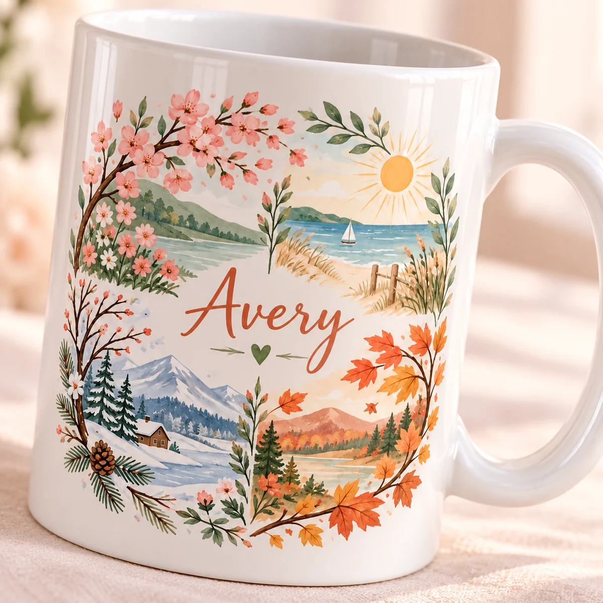 Family Four Seasons Personalized Mug — detail illustrative mockup