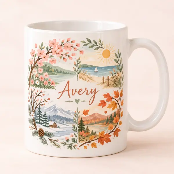 Family Four Seasons Personalized Mug — main illustrative mockup