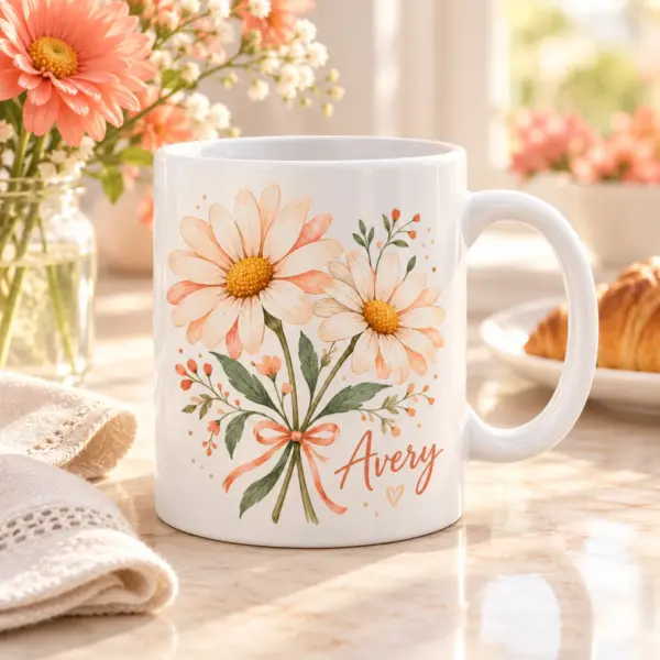 Friendship Daisy Pair Personalized Mug — lifestyle illustrative mockup