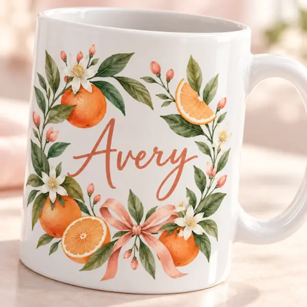 Birthday Citrus Name Personalized Mug — detail illustrative mockup