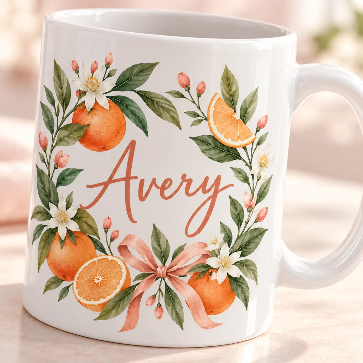 Birthday Citrus Name Personalized Mug — detail illustrative mockup