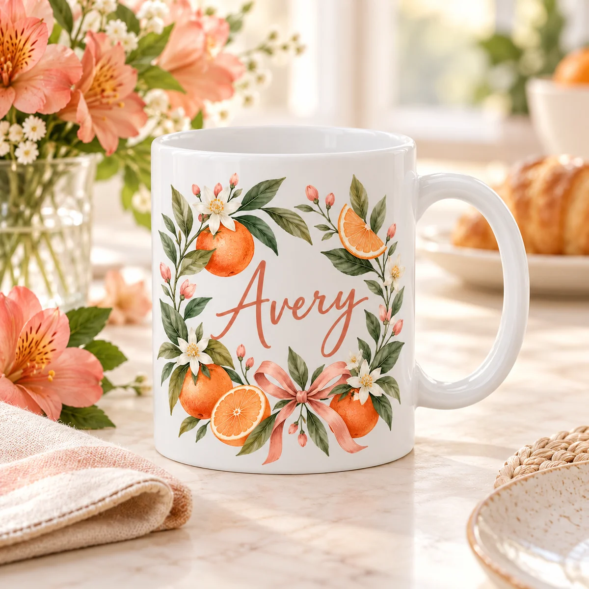 Birthday Citrus Name Personalized Mug — lifestyle illustrative mockup