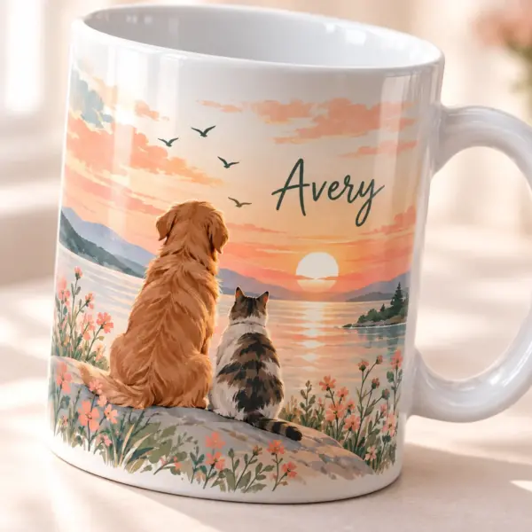 Pet Memory Sunrise Personalized Mug — detail illustrative mockup