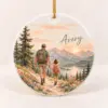 Father Child Trail Personalized Round Ornament — main illustrative mockup