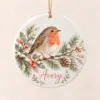 Holiday Robin Branch Personalized Round Ornament — main illustrative mockup