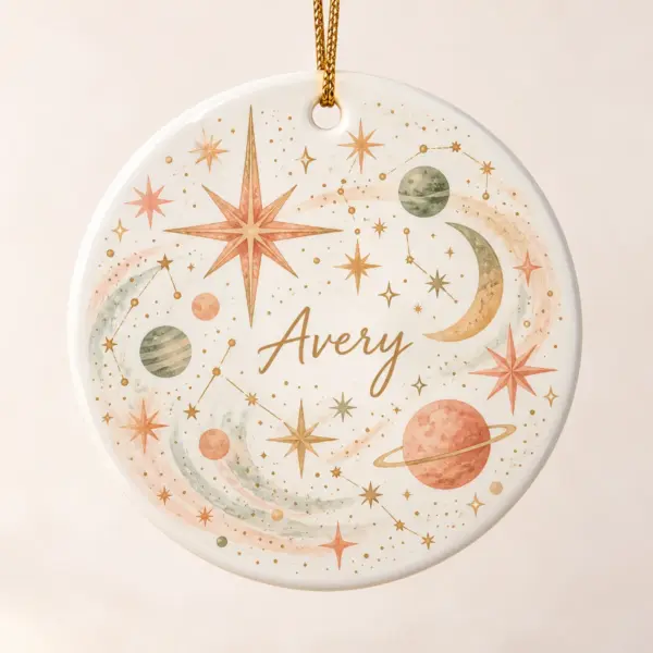 Friendship Star Cluster Personalized Round Ornament — main illustrative mockup