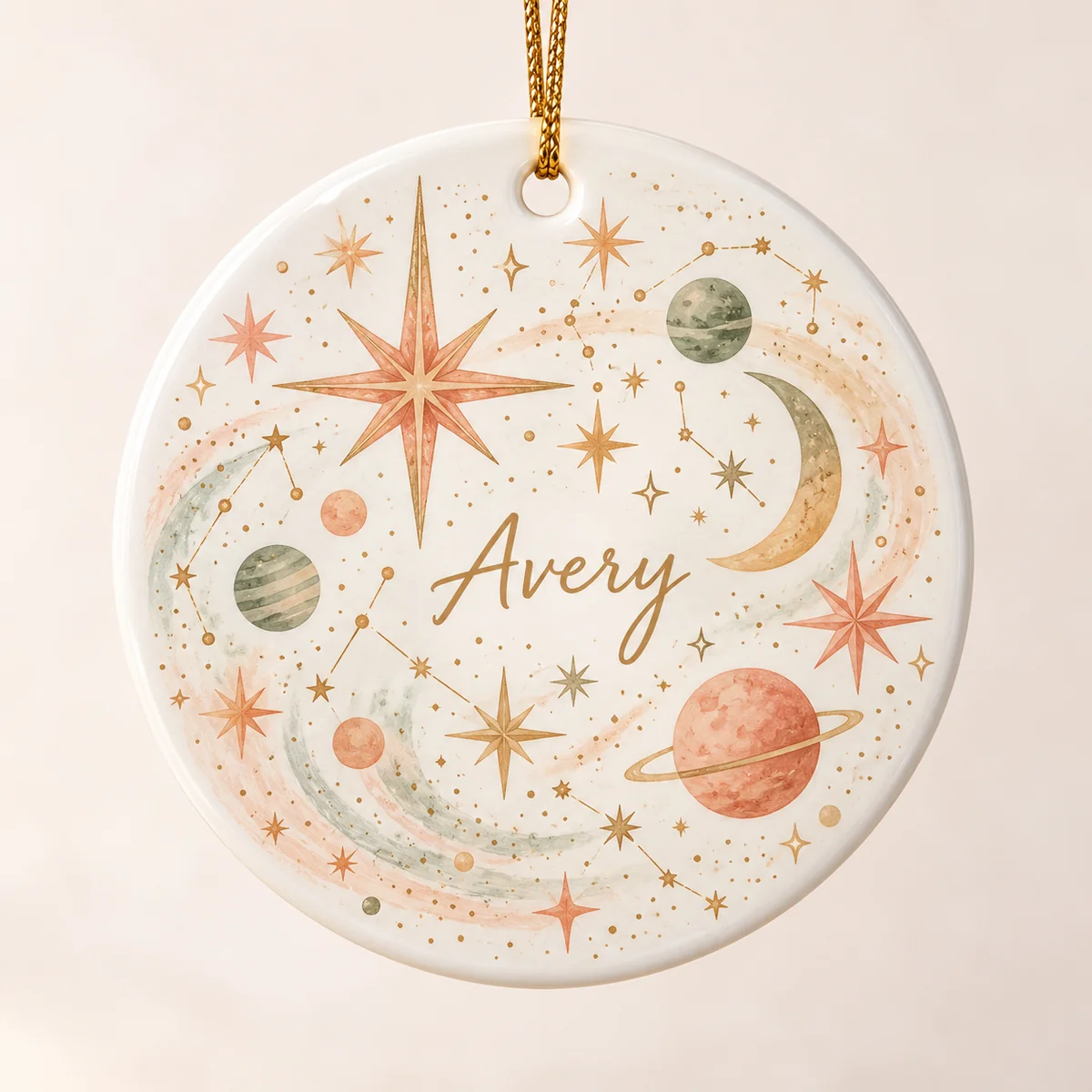 Friendship Star Cluster Personalized Round Ornament — main illustrative mockup