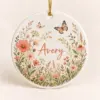 Birthday Meadow Circle Personalized Round Ornament — main illustrative mockup